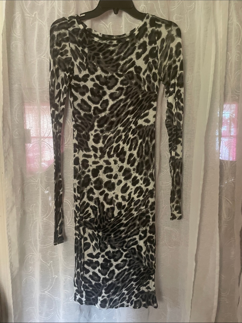 BCBG Long Sleeve Animal Print Bodycon Dress - Black & White